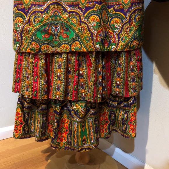 Vtg. 70 s Ellen Tracy for I Magnin 3 tier Psychedelic Gypsy Skirt - Sz. L - Picture 3 of 13